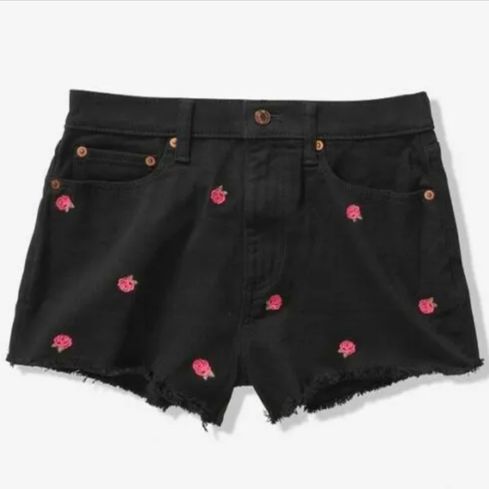 VS PINK Floral Embroidered Denim Shorts